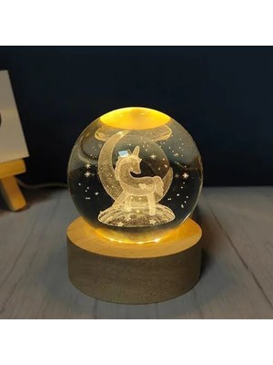 Efe Avm Unicorn Ay Figürlü Işıklı Ahşap Altlıklı Kar Küresi (8 Cm)