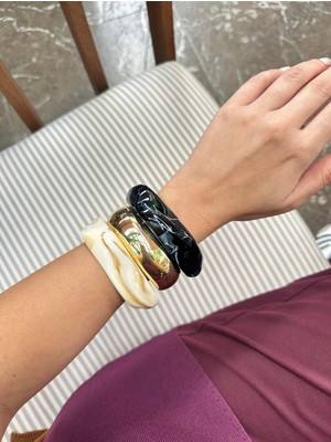 Alice İsstanbul 3lü Gold Detaylı Krem Kemik Bilezik Seti