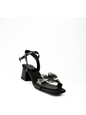 Minican 44 Siyah Taşlı Kız Çocuk Topuklu Abiye Ayakkabı