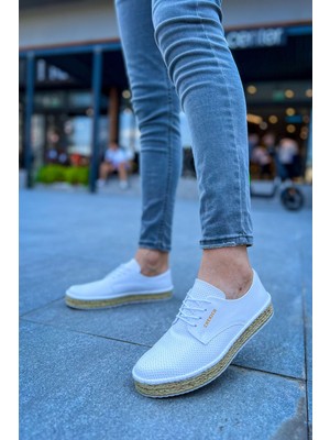 Zapatos CH117 Stamina Nuova Erkek Günlük Bağcıklı Hasır Taban Cilt Klasik Ayakkabı Cht - Beyaz
