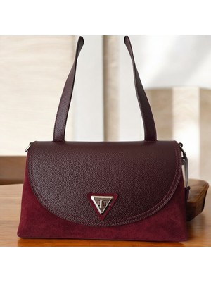 Valentina Victoria Hakiki Süet Orta Boy Omuz Çanta.