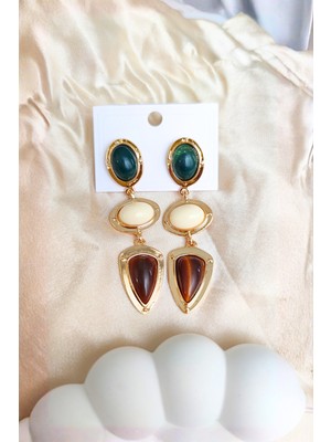 Sassy Takı Renkli Doğal Taşlı Sallantılı Zara Model Küpe