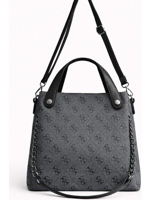 Zerva Queen Monogram Desenli El ve Omuz Çantası-Logolu Şık ve Klasik Günlük Omuz Çantası