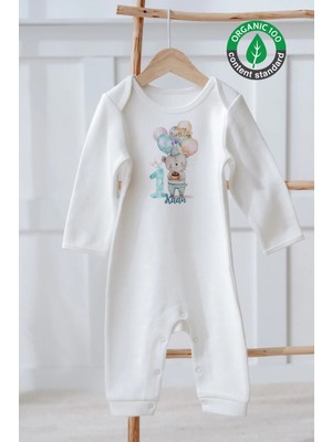 Lilabio %100 Pamuk Isme Özel Isimli Doğum Günü Bebek Tulum 1 Yaş Pijamalı Ayıcık