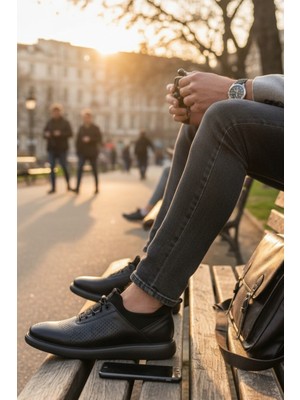 Enoch Hakiki Deri Lazer Kesim Detaylı Konfor Taban Erkek Ayakkabı