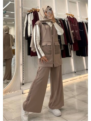 Lara Giyim Kadın Tesettür 3'lü Takım Rahat Kalıp Penye Kumaş Pamuklu Yapı Fermuar Detaylı