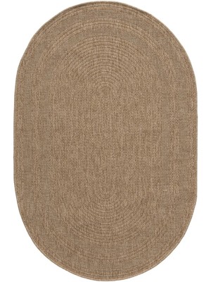 Türkeri Halı Oval Düz Desen Jüt Halı Doğal Hasır Görünümlü Minimal Halı