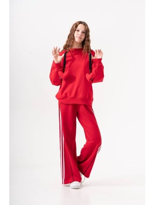 Loco Loco 09-15 Yaş Kalpli Kapşonlu Sweat - Kırmızı