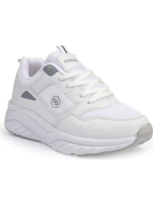 Queen Step 2110-26 Deri Anorak Anatomik Kadın Sneaker Beyaz Buz