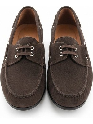 Ne&Ve Shoes Kahve Süet Hakiki Deri Bağcıklı Makosen Kadın Loafer