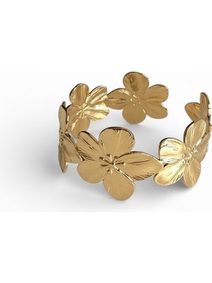 Cesicey Çelik Vintage 5 Çiçek Bileklik  Altın Renk