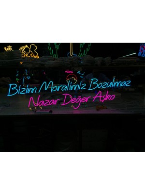Neonled "bizim Moralimiz Bozulmaz Nazar Değer Aşko" Neon LED Söz & Yazı Dekoratif Aydınlatma
