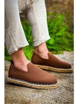 Zapatos CH305 Erkek Günlük Bağcıksız Hasır Taban Triko Klasik Ayakkabı Tht - Kahverengi