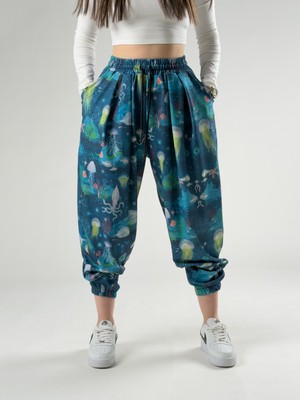 Cocopelli Deniz Anası Desenli Kadın Pileli Jogger Pantolon COC2838