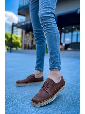 Zapatos CH117 Stamina Nuova Erkek Günlük Bağcıklı Hasır Taban Cilt Klasik Ayakkabı Cht - Taba