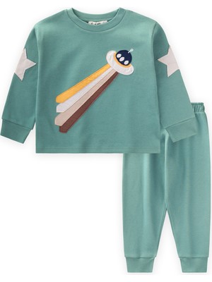 Cigit Uzay Aracı Aplikeli Pijama Takım 2-8 Yaş Yeşil