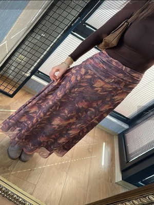 Menthol Fashion Drapeli Desenli Tül Etek