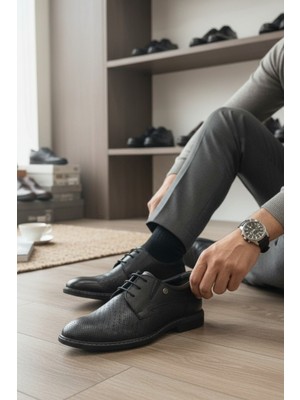 Enoch Hakiki Deri Lazer Kesim Detaylı Bağcıklı Erkek Ayakkabı