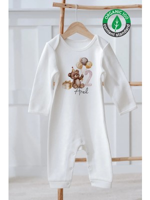 Lilabio %100 Pamuk Isme Özel Isimli Doğum Günü Bebek Tulum 2 Yaş Ayıcık