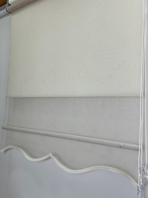 Çift Mekanizmalı Dilimli Kareli Desen Krem Tül Krem Stor Aluminyum Sistem Ofis & Ev Perdesi