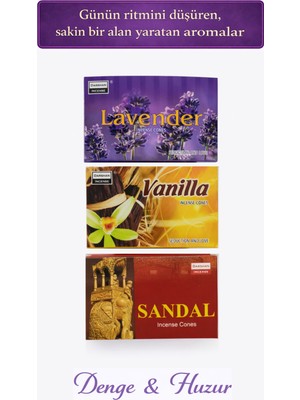 HYGE Denge & Huzur 3’lü Konik Tütsü Seti Sandal/lavanta/vanilya Rahatlatıcı Koku Meditasyon Ev Ofis Hediye