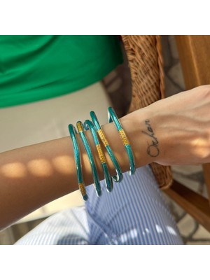 Alice İsstanbul Turkuaz Plastik Simli Bilezik Seti