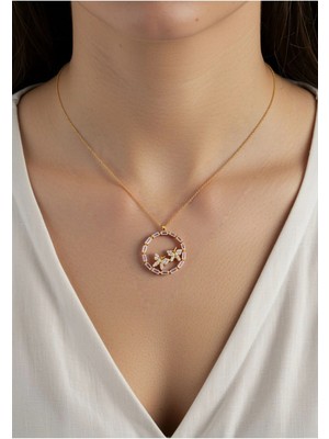 BG Jewellery Taşlı Kelebek Gold 925 Ayar Gümüş Kolye