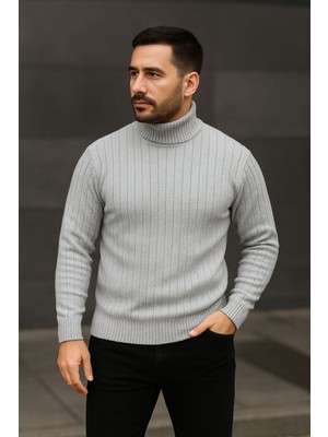 Lara Giyim Boğazlı Kazak Fitilli Rahat Kumaş Slim Fit Kazak Pamuklu Örme Kumaş