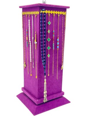 Sezgin Kutu ve Aksesuar Dönerli Bileklik Tesbih ve Takı Standı Mor Süet