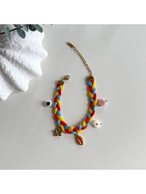 Alice İsstanbul Çelik Charmlı Canlı Renkli Örgü Bileklik