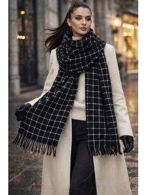 Remsa Kare Desenli Atkı Omuz Şalı 70X180 cm 1207 Siyah
