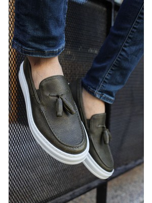 Zapatos CH127 Loafer-X Erkek Günlük Bağcıksız Corcik Cilt Klasik Ayakkabı Cbt - Haki