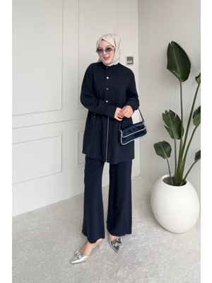 Tesettür Diyarı Elora Tansel Kumaş Fermuarlı Tesettür Takım- Lacivert