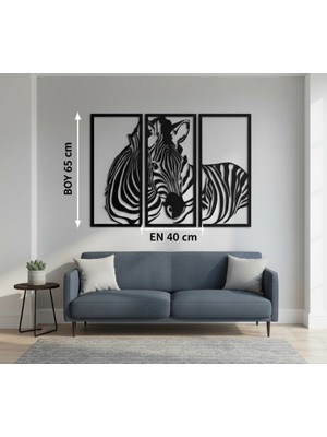 Ayaz Steel Art Modern Zebra Figürlü 3 Parça Metal Duvar Tablosu