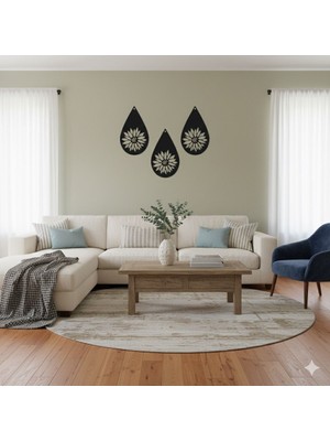 Ayaz Steel Art Metal Damla Çiçek Desenli Duvar Dekoru – 3'lü Set