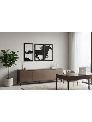 Ayaz Steel Art Modern Koşan Atlar Metal Duvar Tablosu 3’lü Set