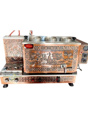 Osmanlı Çay Kazanları Osmanlı  Kızkulesi 3 Demlikli Bakır Çay Kazanı Ce Belgeli 35 Lt Kapasiteli Hem gazlı Hem elektrikli