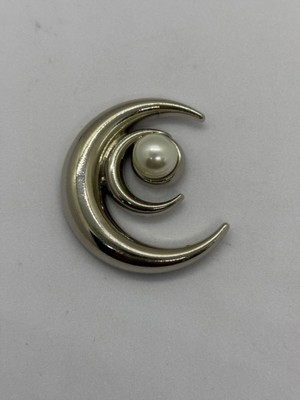 Boncukcu Abla Ay Modelli Broş Inci Detay Gümüş Broş Delikli Dikme Broş 3 Cm.