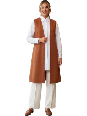 Respiro Rahat Kesim Kadın Yelek Taba Rengi Büyük Beden Yelek