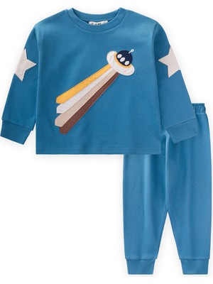 Cigit Uzay Aracı Aplikeli Pijama Takım 2-8 Yaş Indigo Mavi