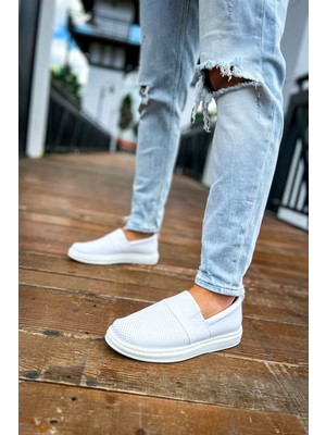 Zapatos CH091 Brecon Erkek Günlük Bağcıksız Cilt Klasik Ayakkabı Cbt - Beyaz
