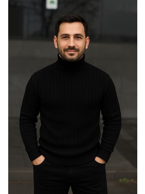 Lara Giyim Boğazlı Kazak Fitilli Rahat Kumaş Slim Fit Kazak Pamuklu Örme Kumaş