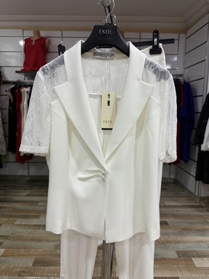 Ekol Dantel Detaylı Kadın Ekru Ceket 04042