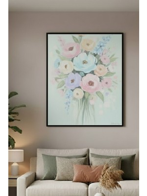Safir Design Lüks Renkli ve Pastel Çiçek Demeti Duvar Sanatı | Modern Çerçeveli Tablo