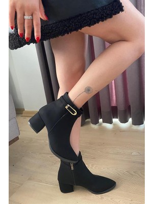 Difolia Kadın Siyah Zümrüt Ince Tokalı( 6 cm ) Topuklu Sivri Burun Bot