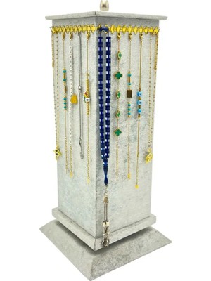 Sezgin Kutu ve Aksesuar Dönerli Bileklik Tesbih ve Takı Standı Gri Süet