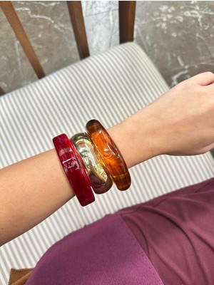 Alice İsstanbul 3lü Gold Detaylı Bordo Kemik Bilezik Seti