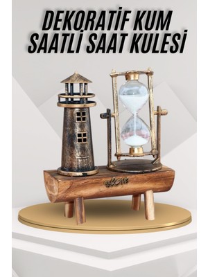 Nuveden Ieg™ Deniz Feneri Kum Saati Ahşap Görünümlü Vintage Tarz Biblo NVDN-TKNRS34