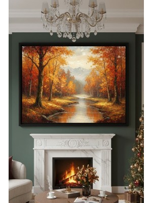 Safir Design Lüks Turuncu ve Sarı Sonbahar Ormanı Duvar Sanatı | Modern Çerçeveli Tablo