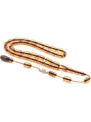 Murty99 Ahmet Emin Usta Imzalı Badem Kesim Bej Sıkma Kehribar Tesbih